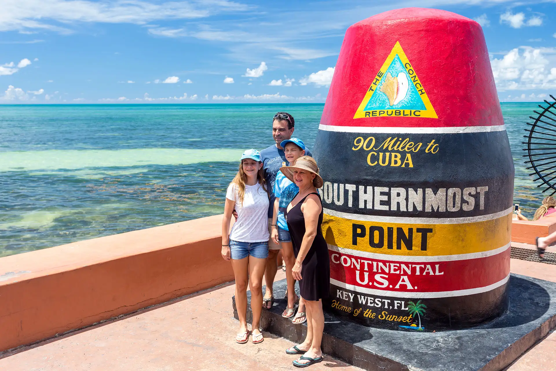 Family at Southernmost Point in Key West, Florida