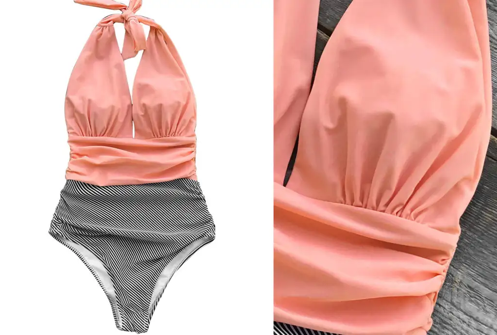 Two views of the CUPSHE Women’s Halter One-Piece Swimsuit